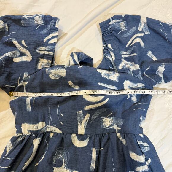 A New Day Blue Abstract Midi Dress | Size L | Open Back Tie - Picture 7 of 14